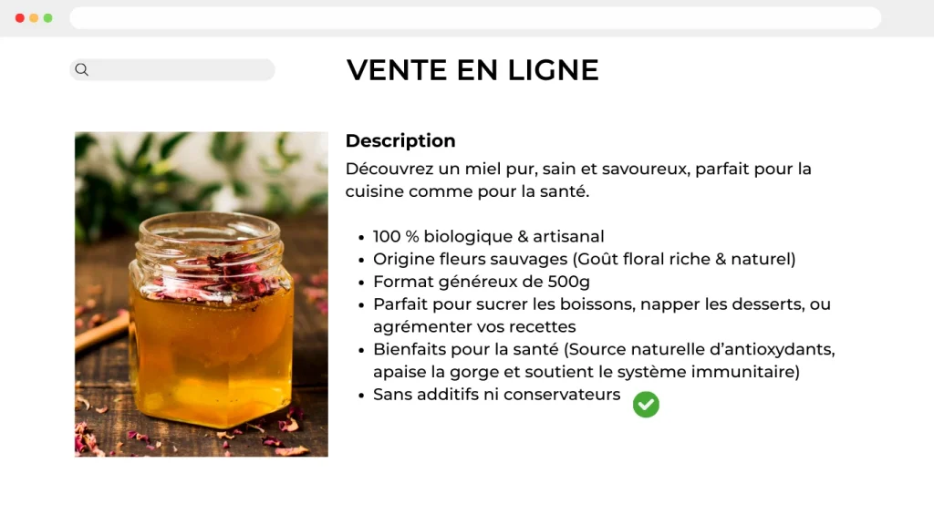 illustration d'un site de vente en ligne avec une description optimisé
