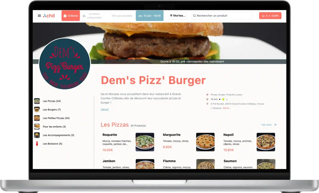 Image d'un système de commande en ligne d'un restaurant