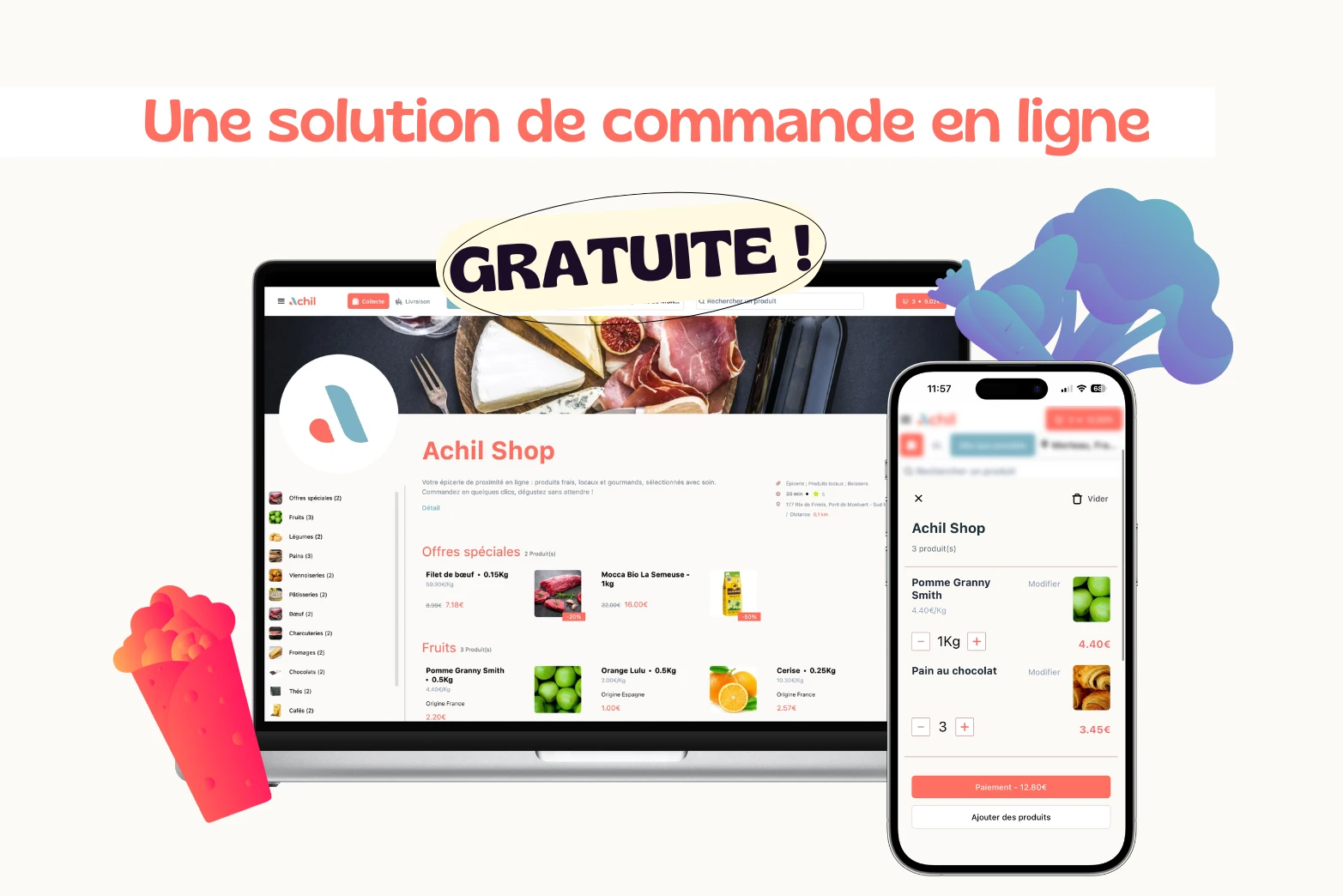 image d'un ordinateur et d'un téléphone sur une boutique en ligne d'un commerçant Achil