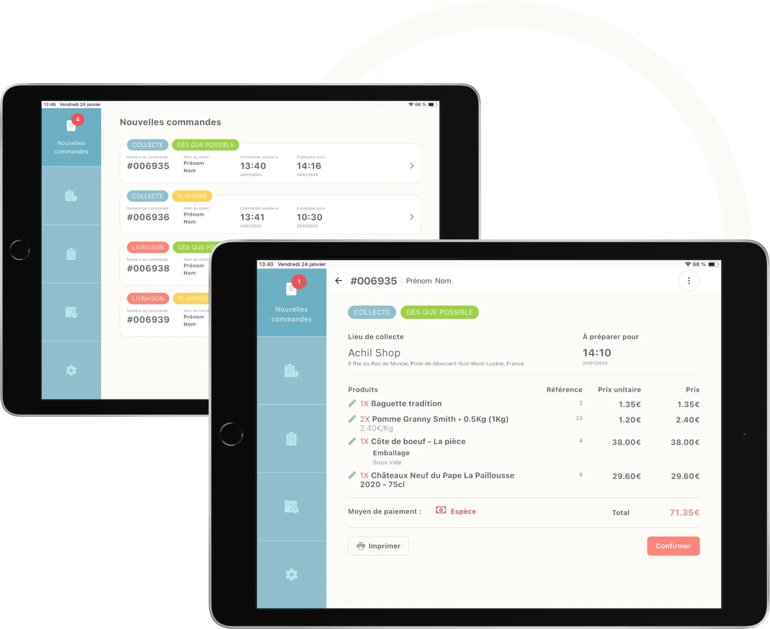 mockup de commande en ligne sur une tablette