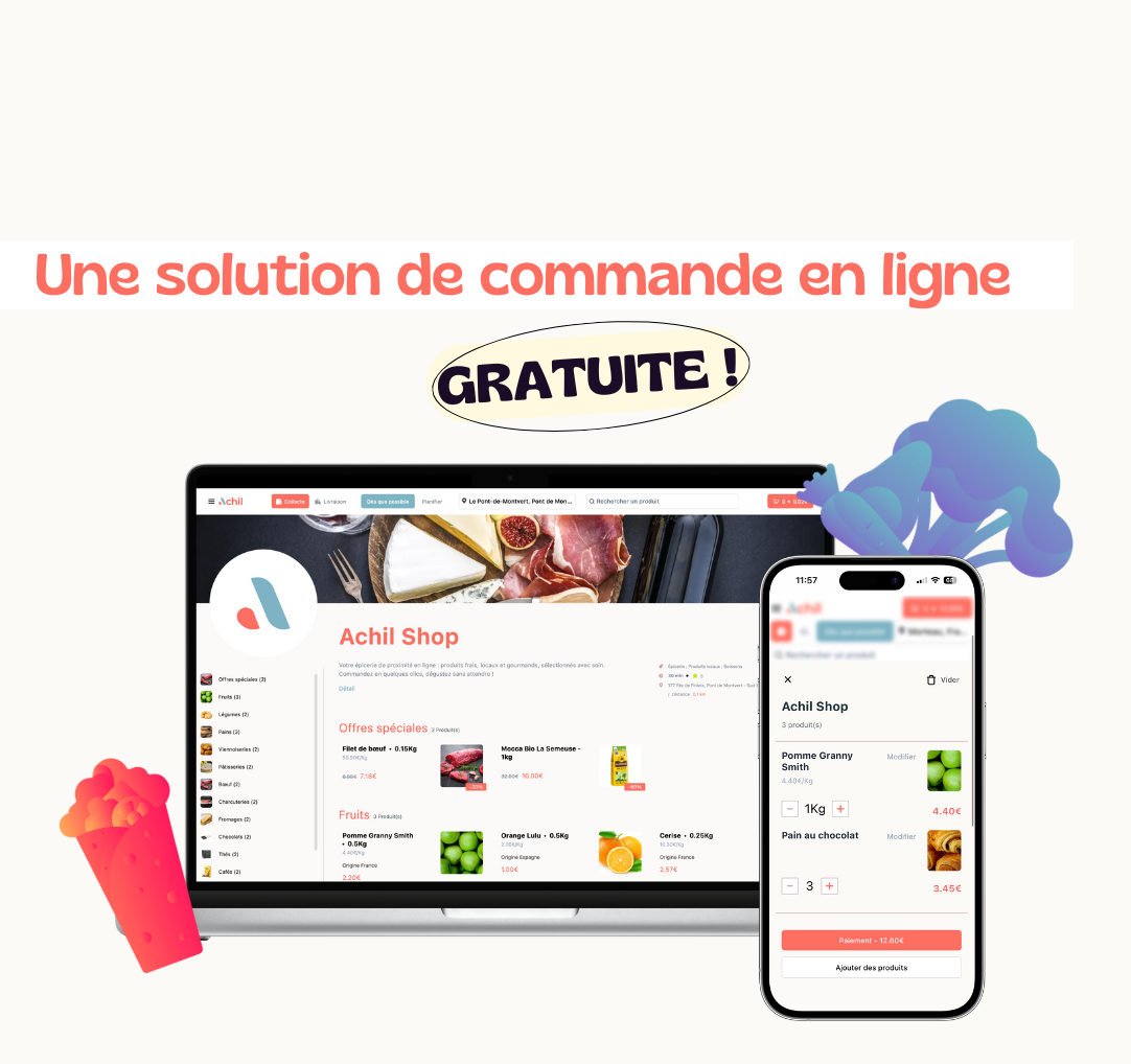 image d'un ordinateur et d'un téléphone d'un site de commande en ligne sur la plateforme Achil