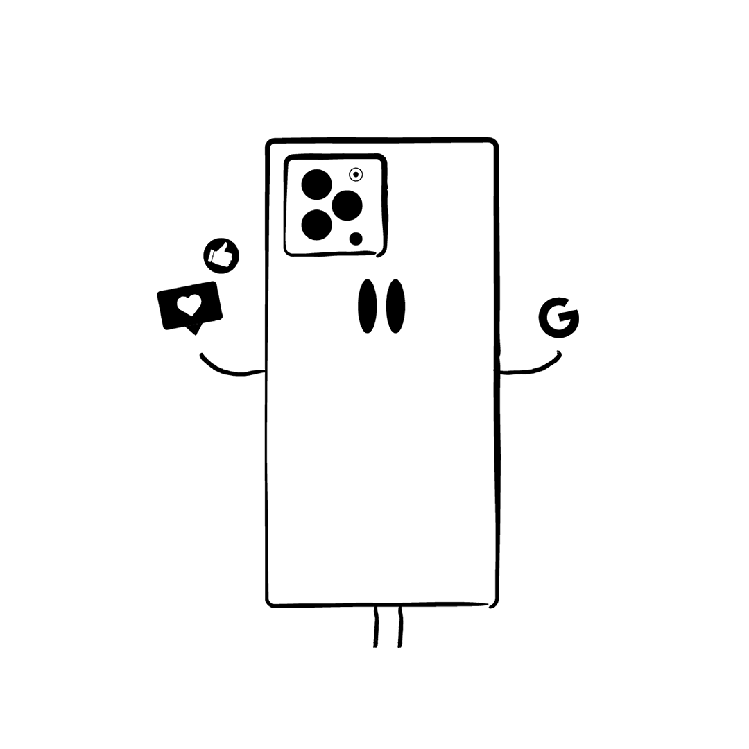 illustration d'un téléphone avec les logos des réseaux sociaux et google