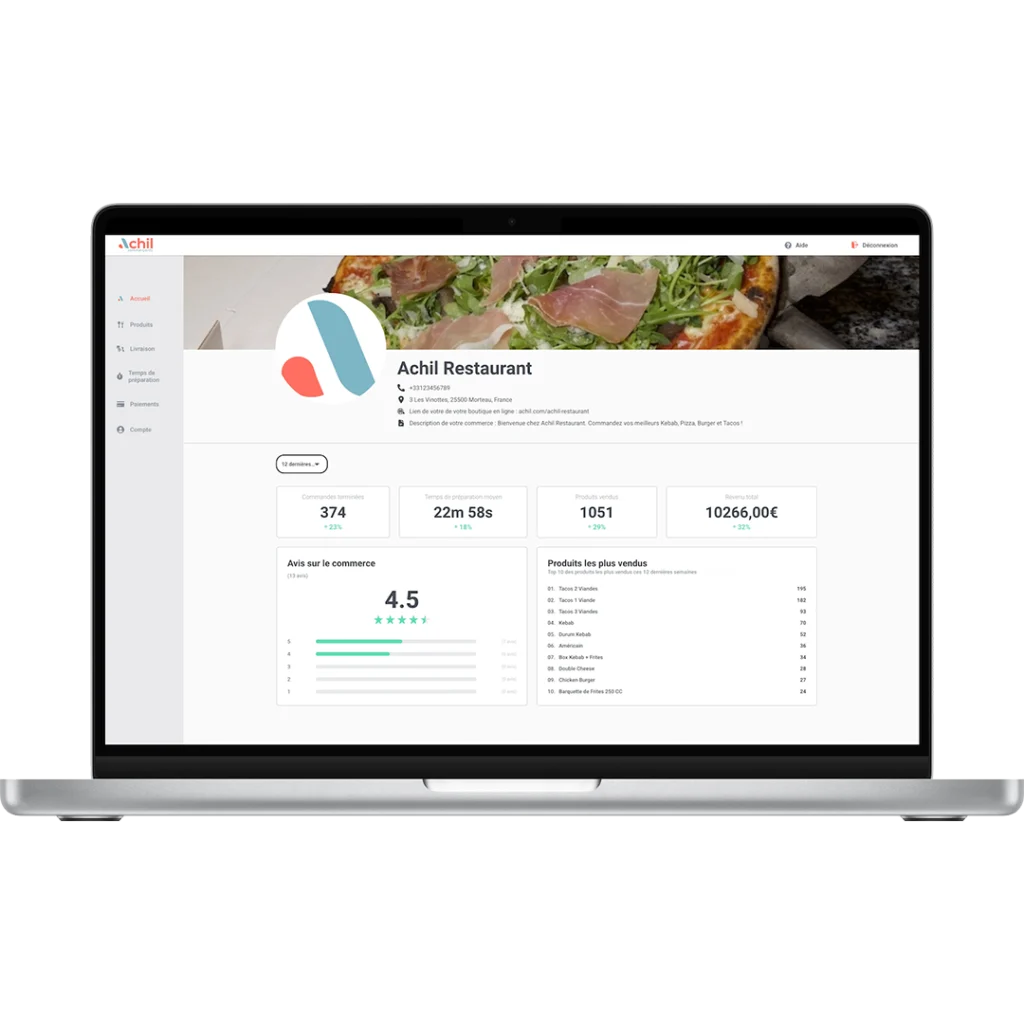 image du shop manager d'une boutique en ligne Achil d'un restaurant