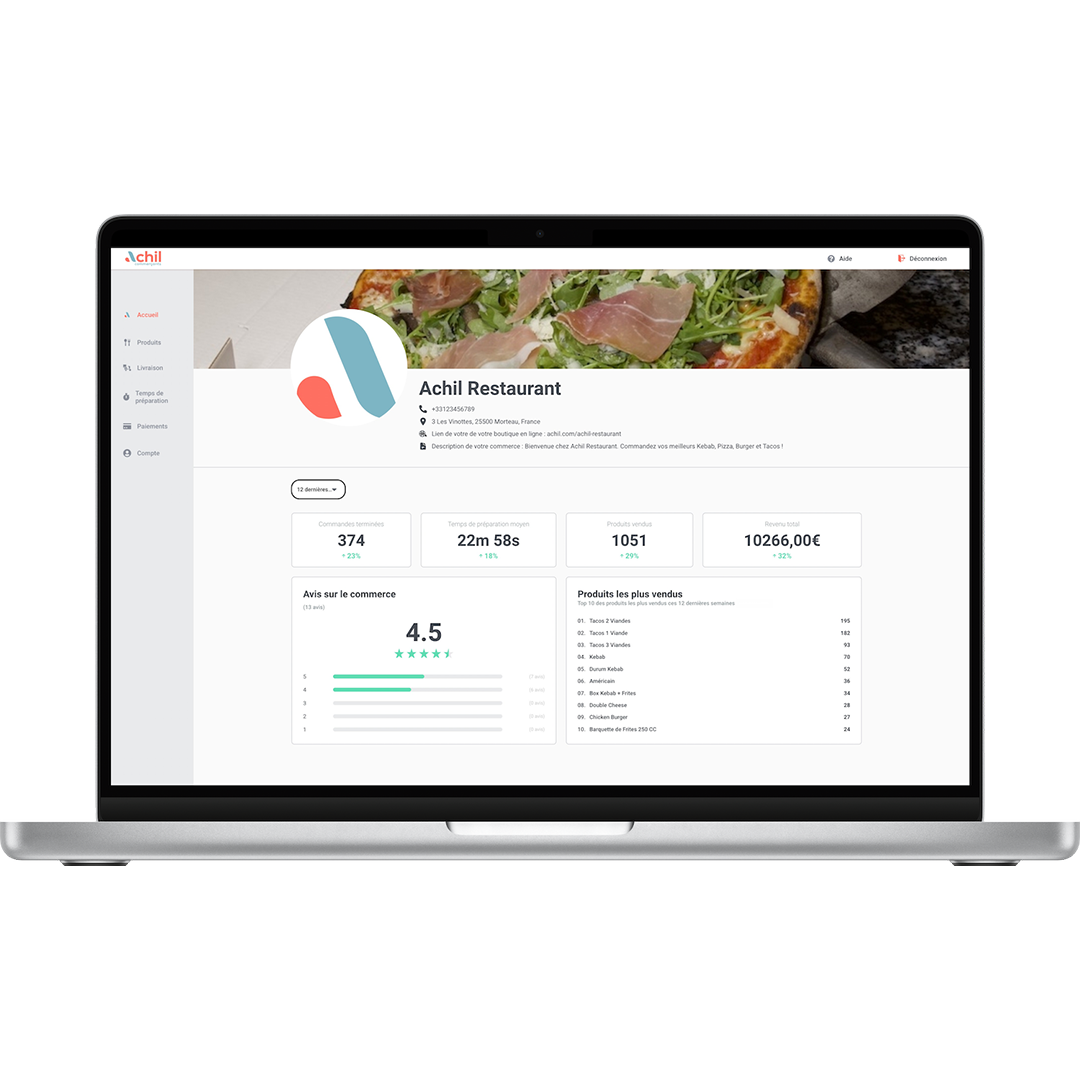image du shop manager d'une boutique en ligne Achil d'un restaurant
