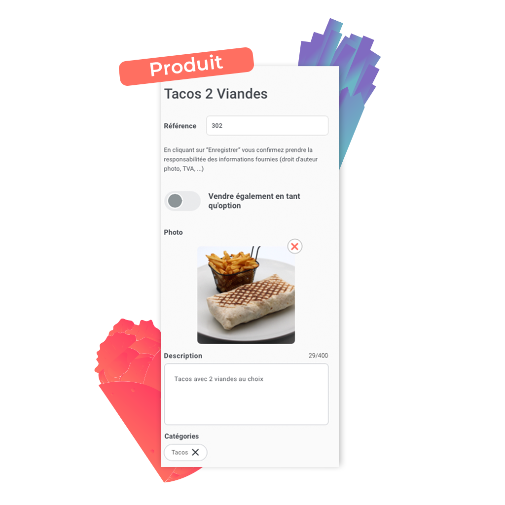 créez vos produits sur votre système de commande en ligne