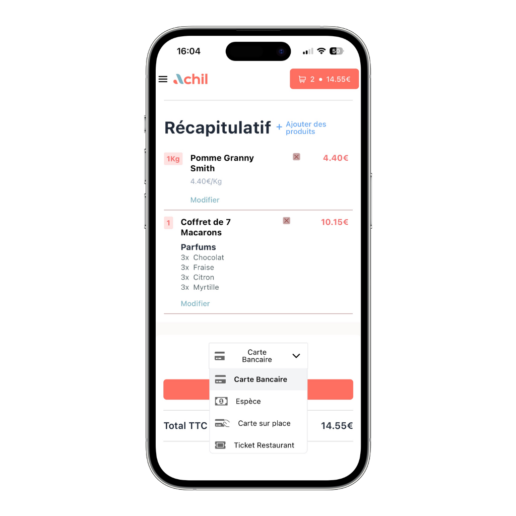mockup d'un téléphone montrant tous les différents moyen de paiement
