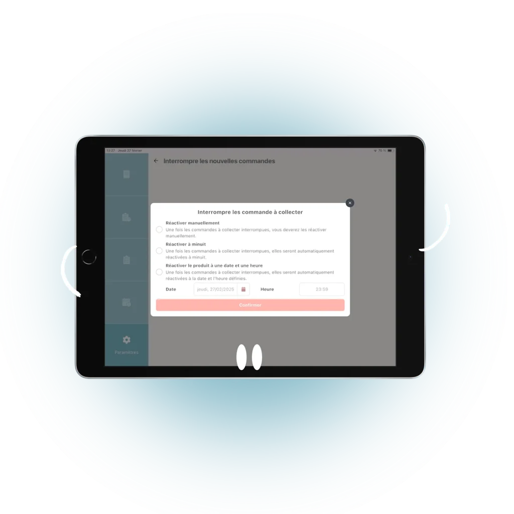 mockup d'une tablette pour interrompre les commandes en ligne