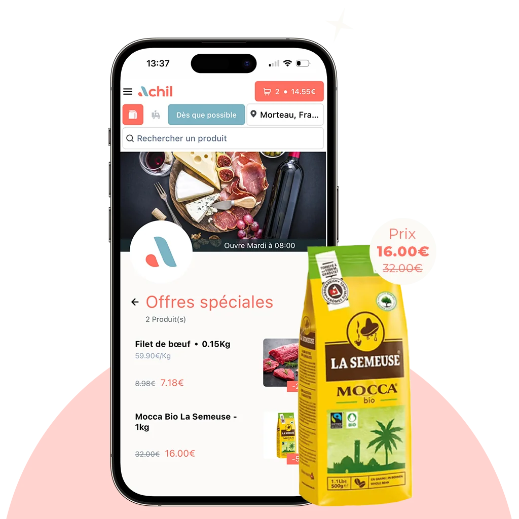 mockup de la page offres spéciales du système de commande en ligne Achil