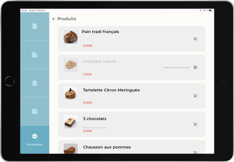 plusieurs images venant de l'application de gestion des commandes Achil pour boulangerie pâtisserie