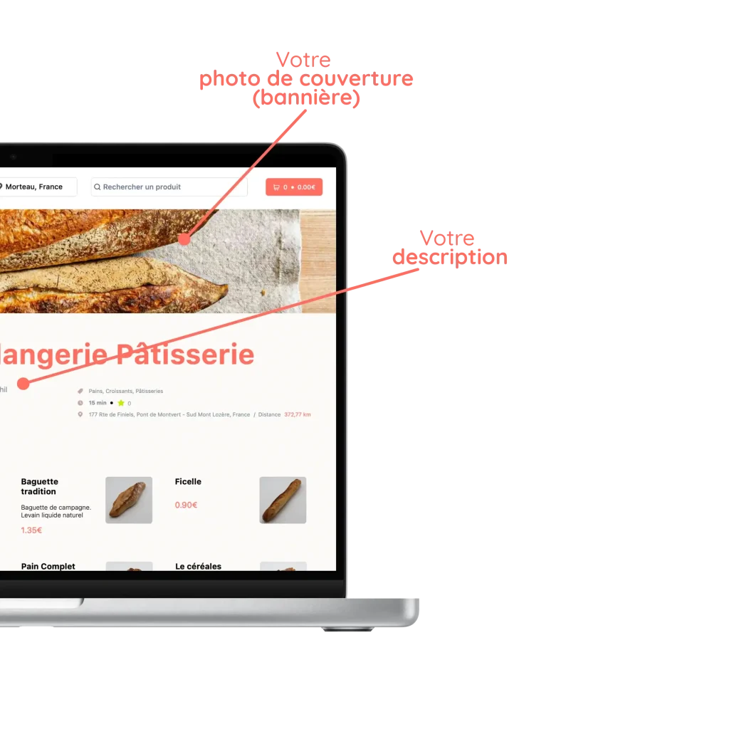 mockup d'un ordinateur sur la personnalisation d'une boutique en ligne d'une boulangerie pâtisserie.