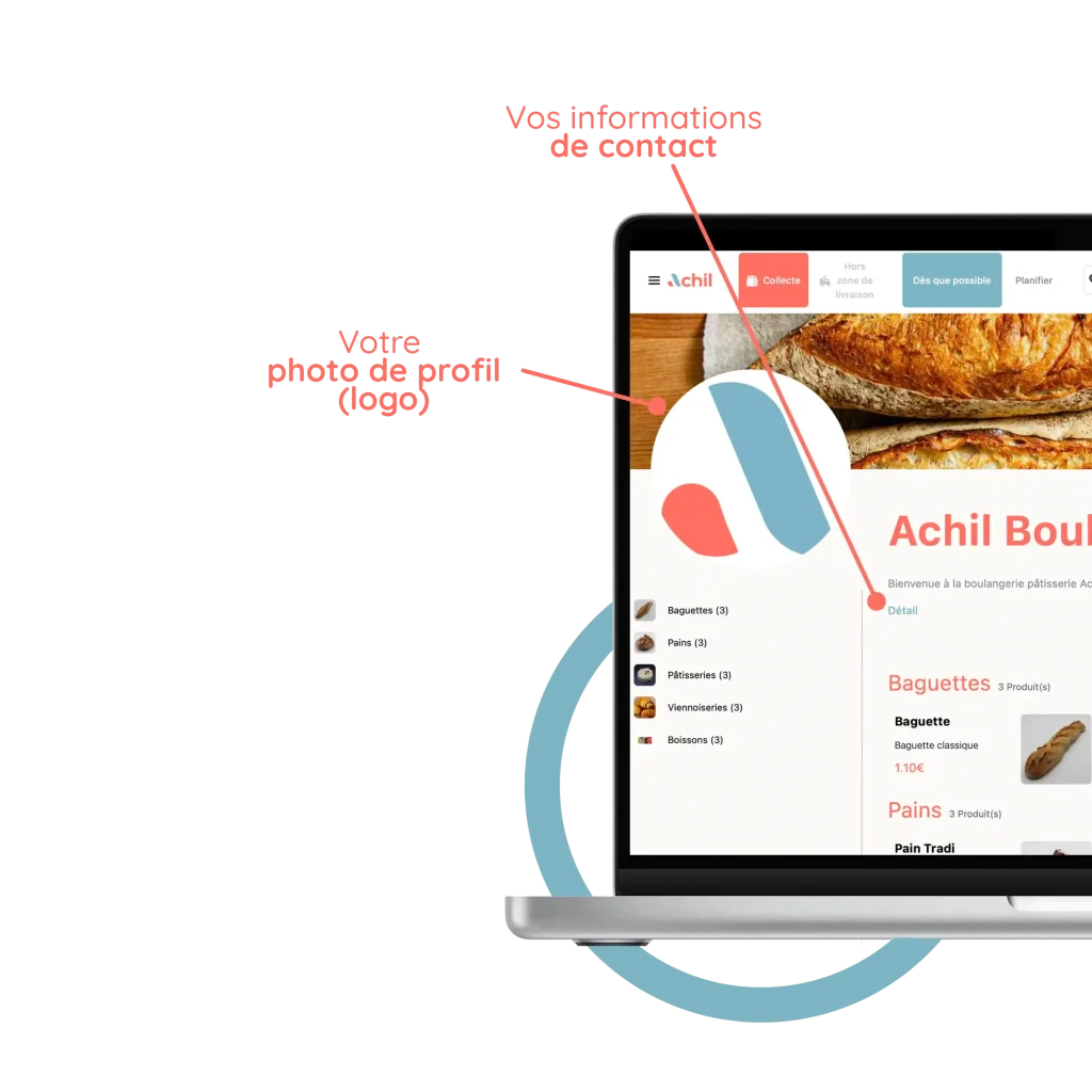 mockup d'un ordinateur sur la personnalisation d'une boutique en ligne d'une boulangerie pâtisserie.