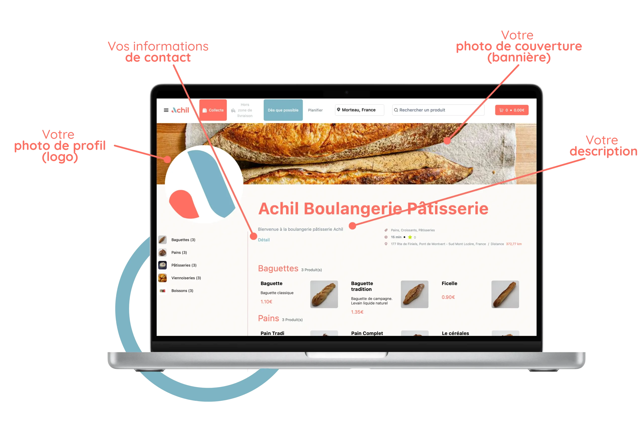 mockup d'un ordinateur sur la personnalisation d'une boutique en ligne d'une boulangerie pâtisserie.