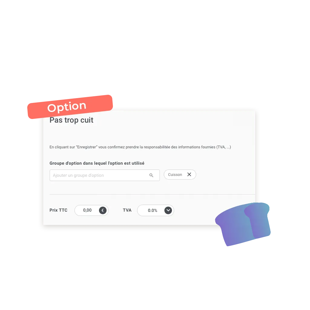 screen d'un exemple d'option à ajouter sur un site de commande en ligne pour boulangerie pâtisserie (exemple = "pas trop cuit")