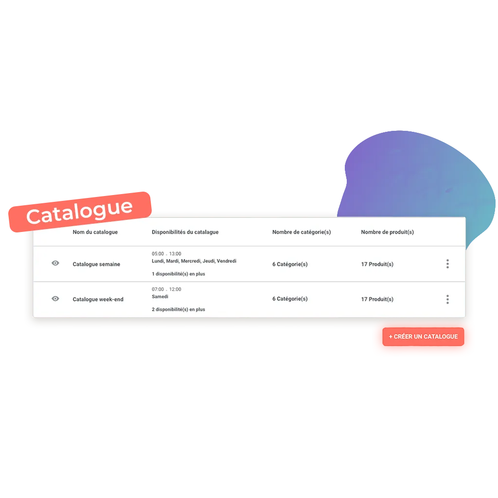 Image de deux catalogues d'horaires possible pour la boutique en ligne d'une boulangerie pâtisserie (catalogue semaine et catalogue week-end)
