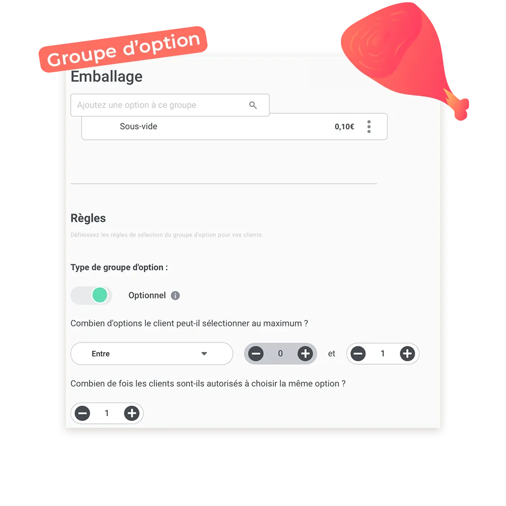 exemple d'un groupe d'option possible sur un système de commande en ligne d'une boucherie charcuterie traiteur