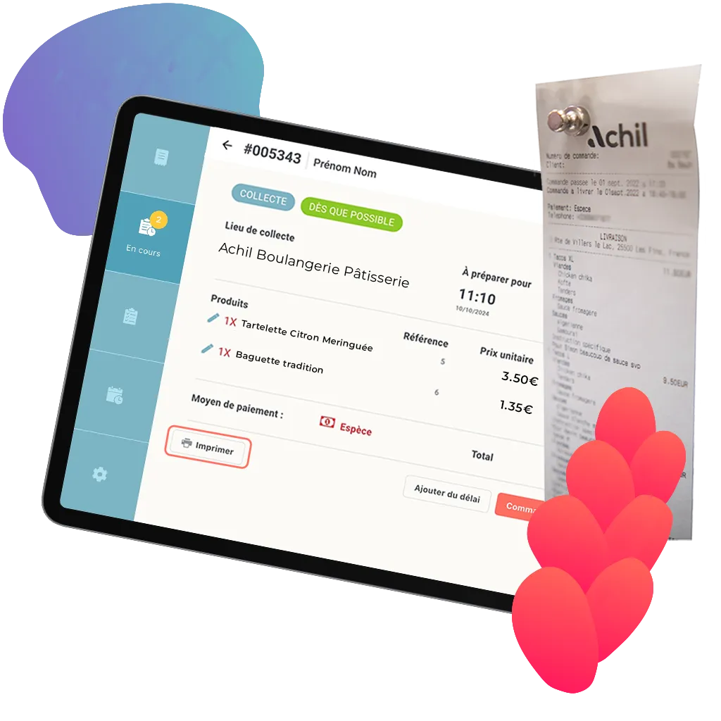 Illustration d'une tablette avec un ticket de commande en ligne