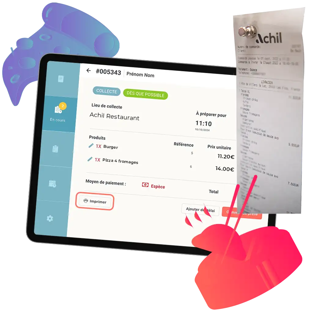 Illustration d'une tablette avec un ticket de commande en ligne