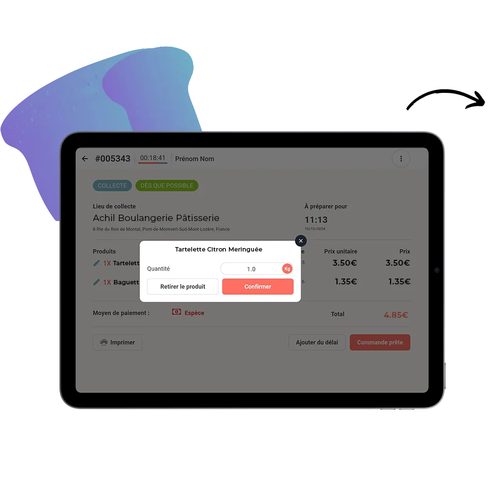 tablette d'une commande en ligne d'une boulangerie pâtisserie de comment modifier une commande en ligne