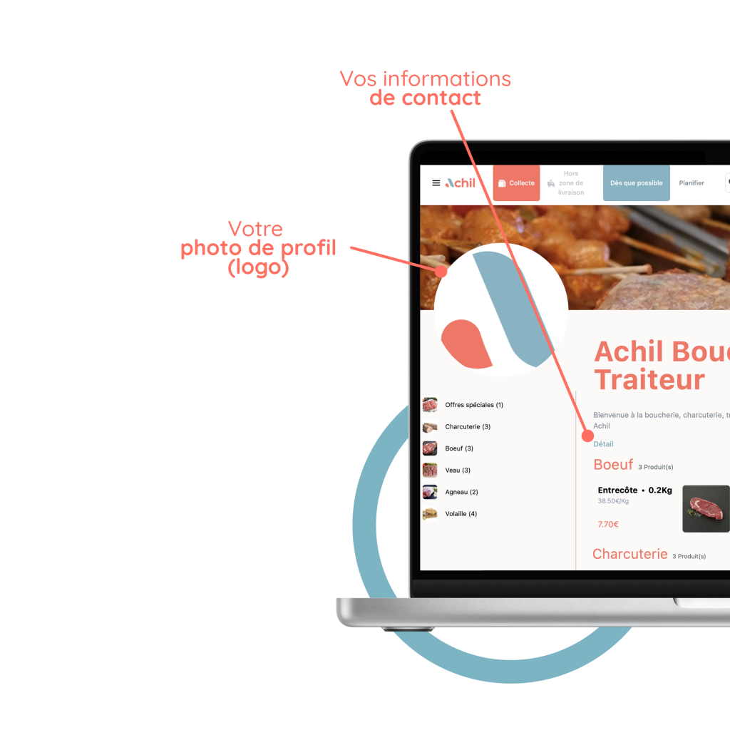 ordinateur sur la personnalisation d'une boutique en ligne d'une boucherie charcuterie traiteur