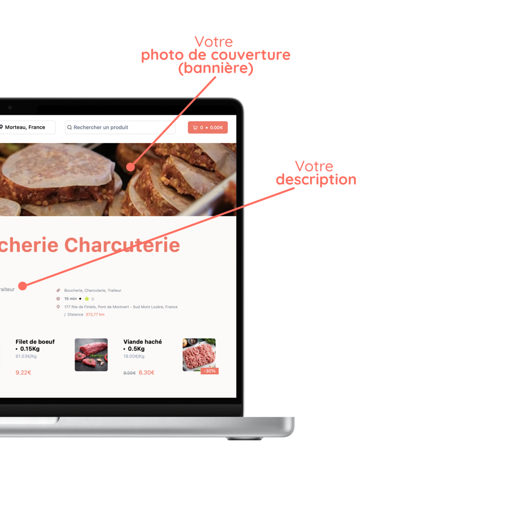 ordinateur sur la personnalisation d'une boutique en ligne d'une boucherie charcuterie traiteur