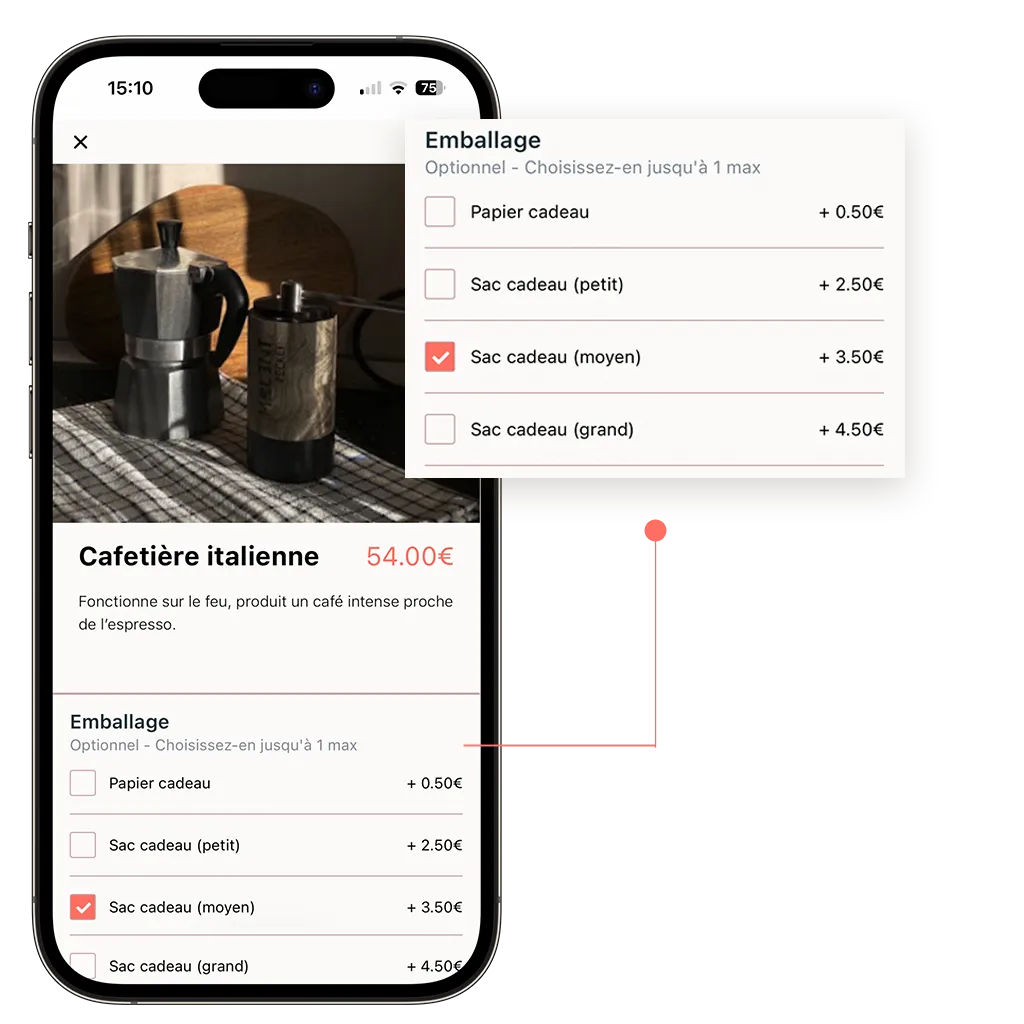 produit vendus en ligne d'un site de commande en ligne thés et cafés