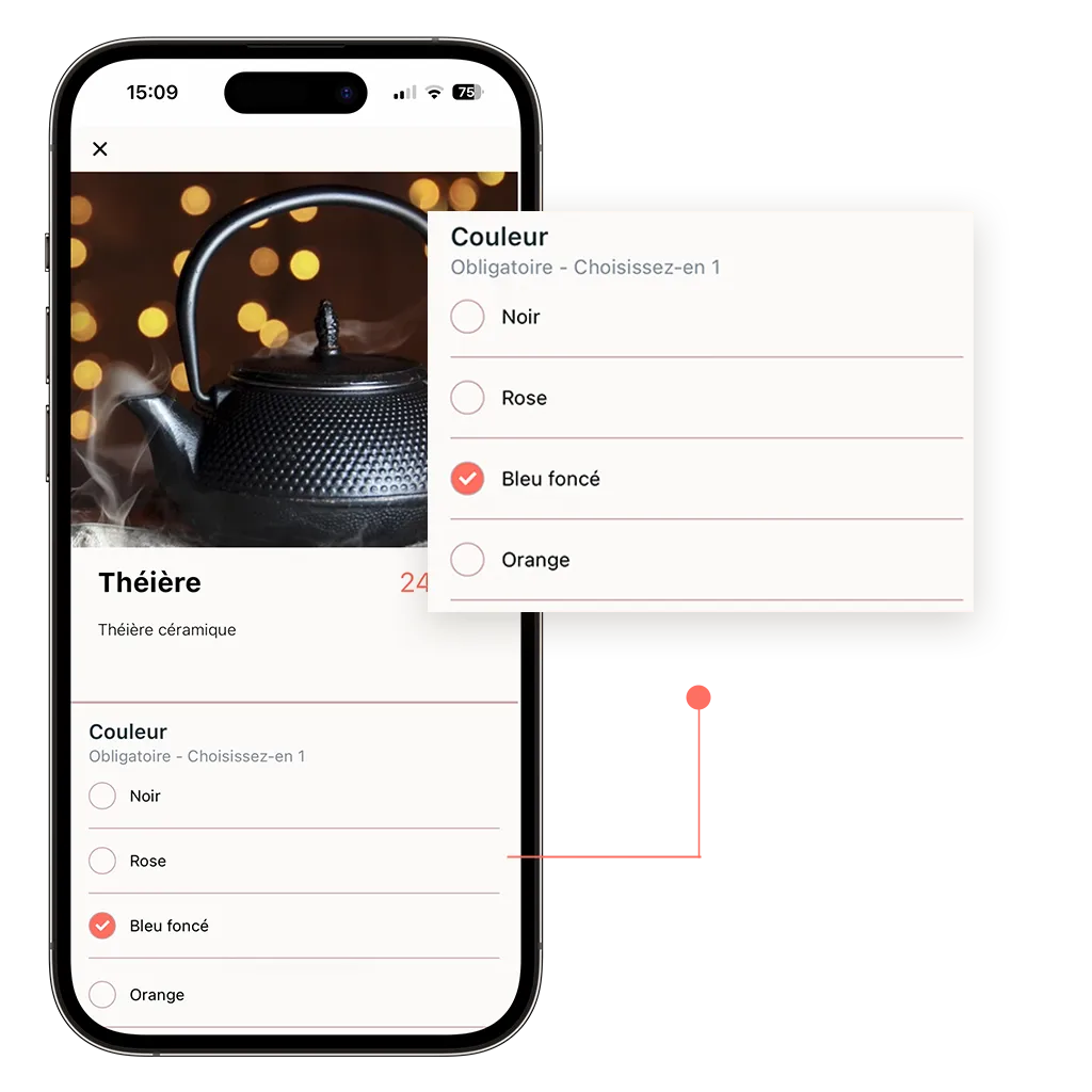 mockup d'un produit vendu en ligne d'un site de commande en ligne thés et cafés