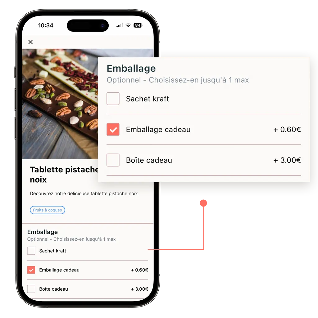exemple d'option à ajouter à votre site de click and collect pour chocolaterie