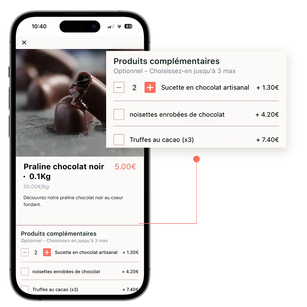 exemple d'option à ajouter à votre boutique en ligne pour chocolaterie