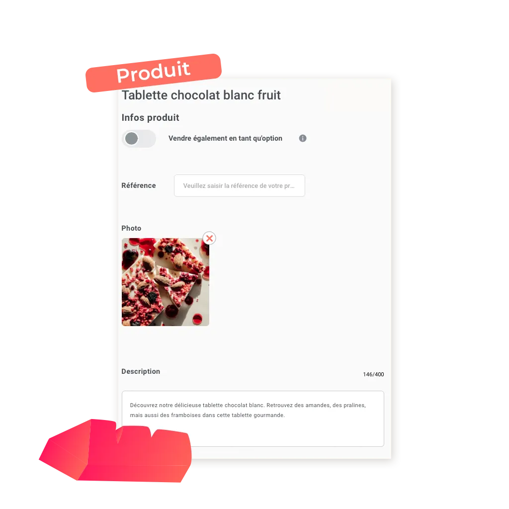 exemple d'un produit à vendre en click and collect pour un chocolaterie