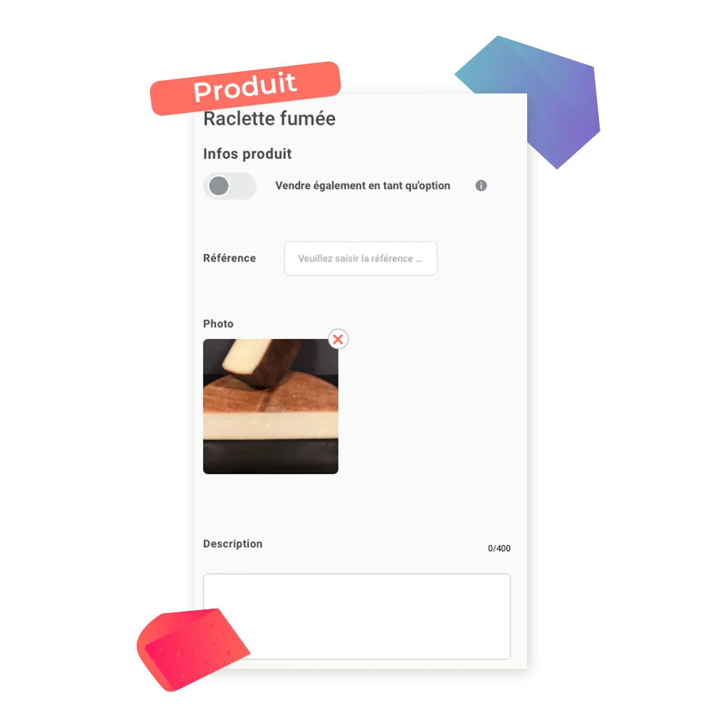 exemple d'un produit à vendre en click and collect pour un fromagerie