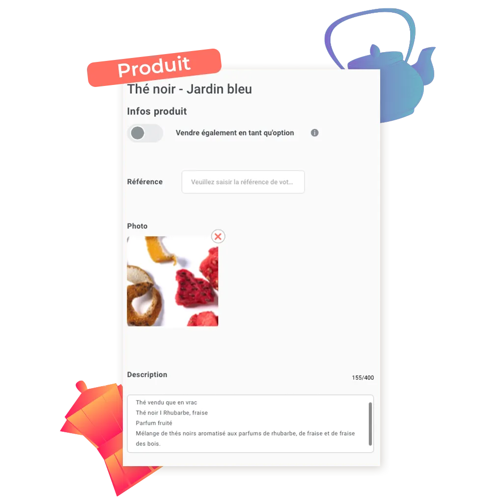 exemple d'un produit à vendre en click and collect pour un magasin de thés et cafés