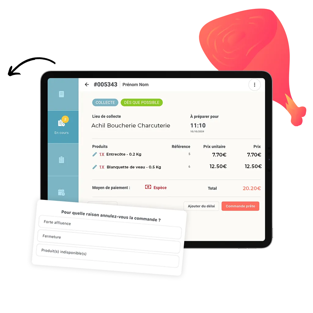 mockup pour annuler une commande en ligne d'une boucherie charcuterie traiteur