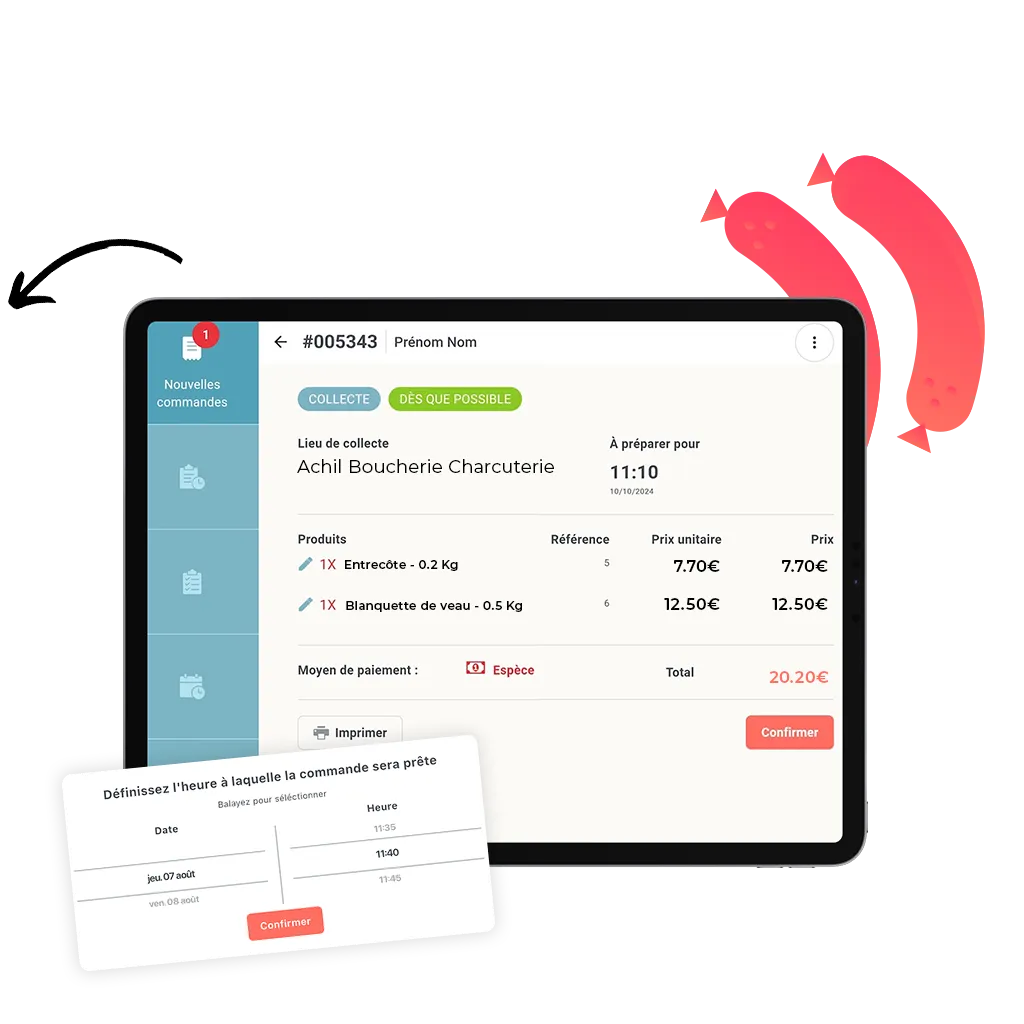 mockup du détail d'une commande en ligne d'une boucherie charcuterie traiteur