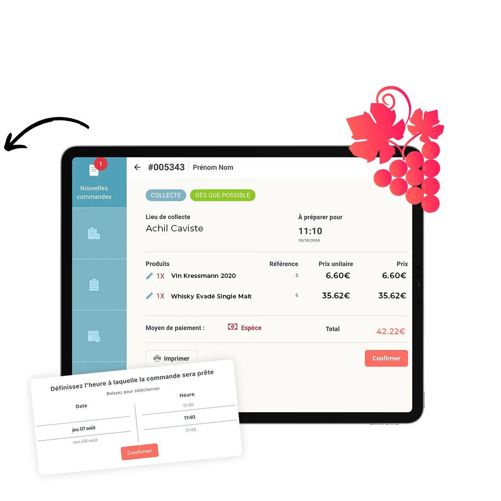 mockup d'une tablette sur le détail d'une commande en click and collect d'un caviste
