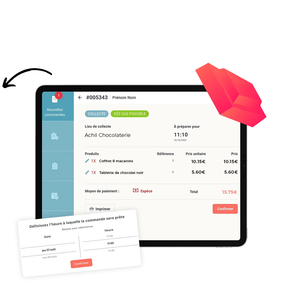 mockup d'une tablette sur le détail d'une commande en click and collect d'une chocolaterie