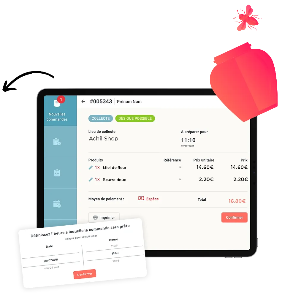 mockup d'une tablette sur le détail d'une commande en click and collect d'une épicerie