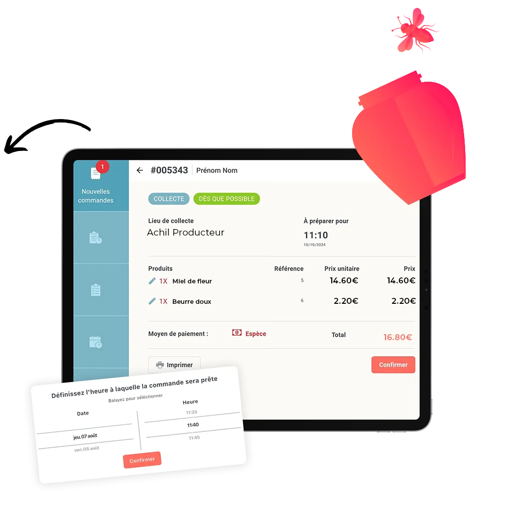 mockup d'une tablette sur le détail d'une commande en click and collect d'un producteur