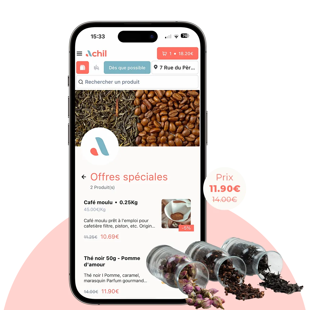 page offres spéciale d'un site de commande en ligne d'un magasin de thés et cafés