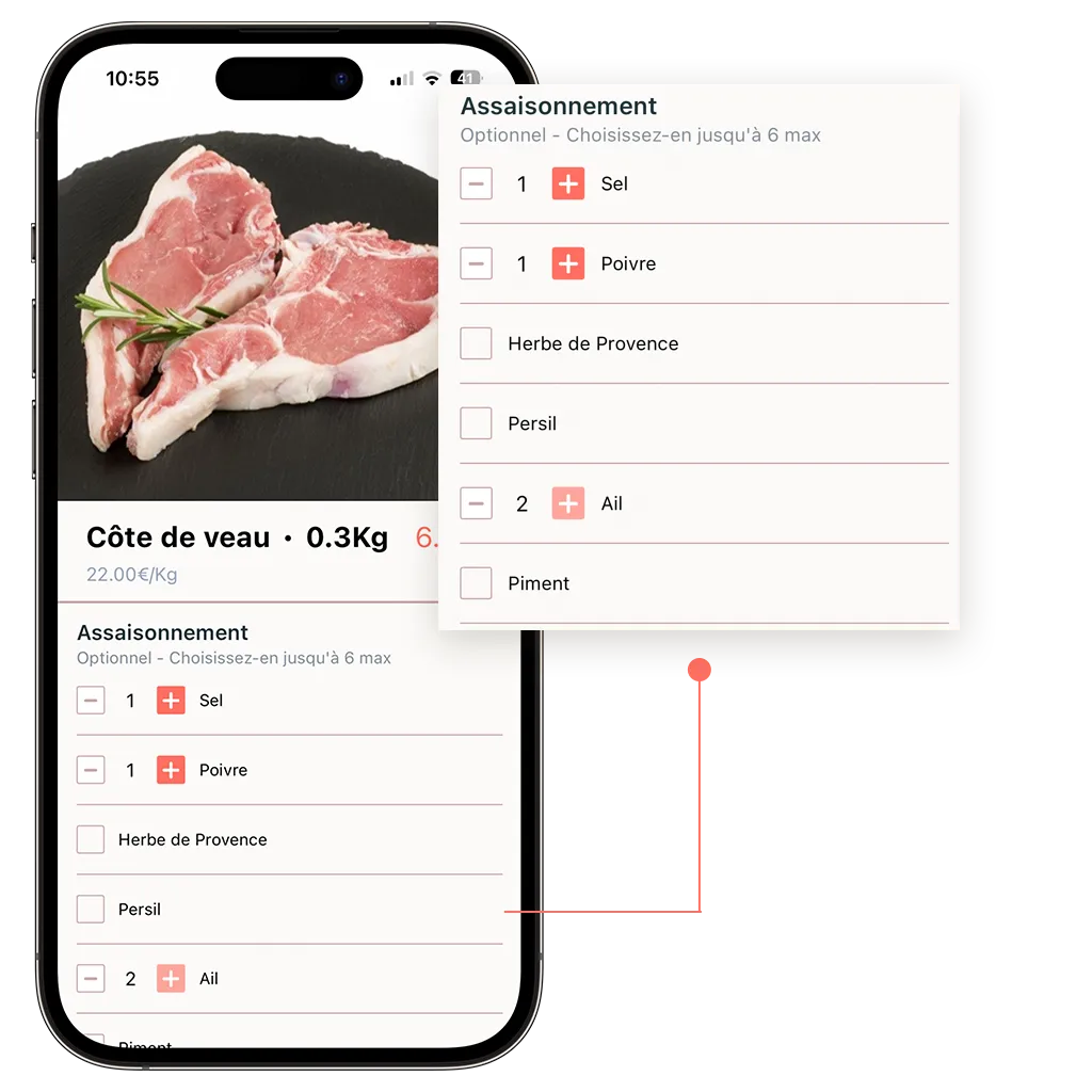 mockup d'un site de commande en ligne d'une boucherie avec une option non obligatoire multiple
