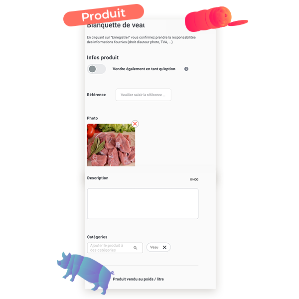 screen d'un exemple de produit de vente en ligne pour boucherie charcuterie traiteur