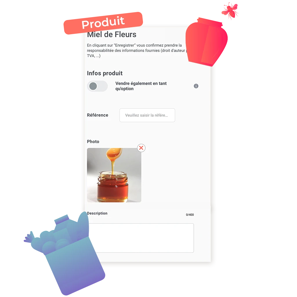 screen d'un exemple de produit de vente en ligne pour producteur