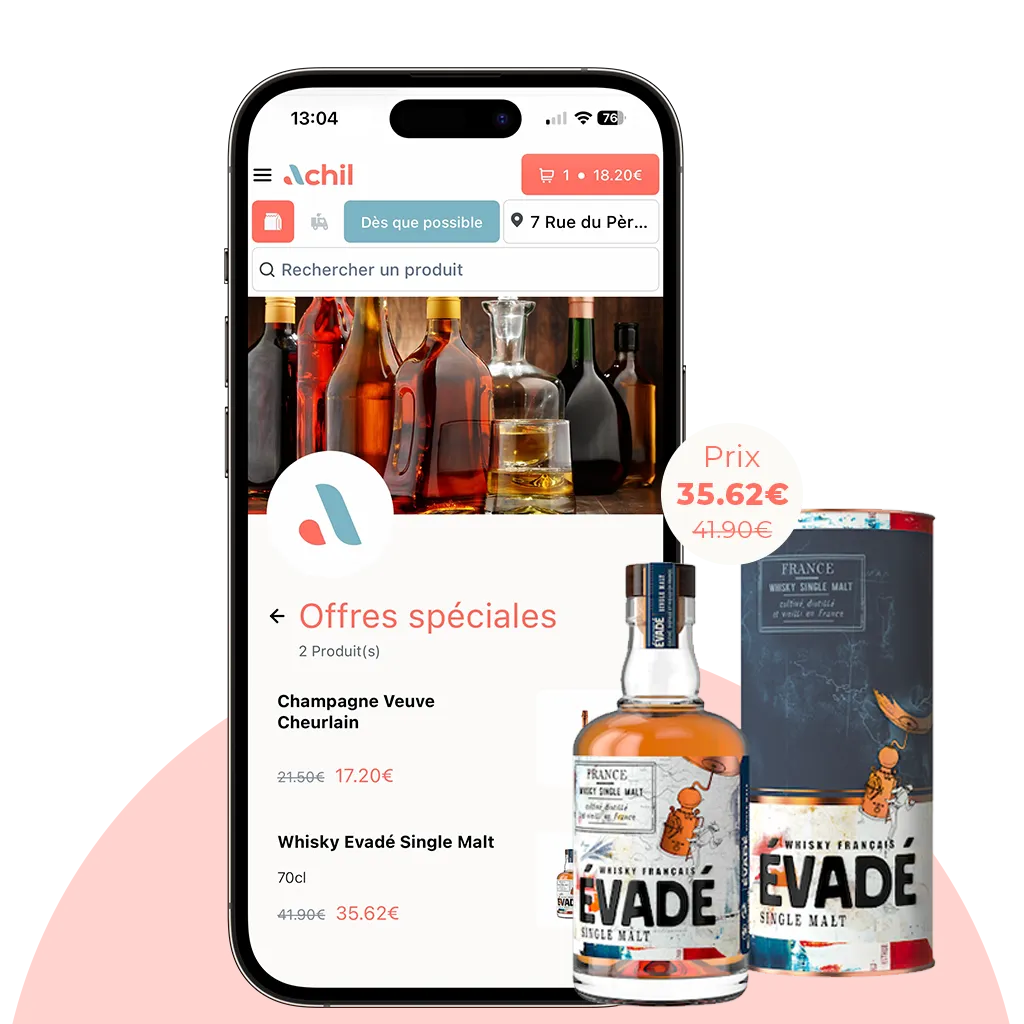 mockup de la page offre spéciale de la boutique en ligne d'un caviste qui propose du whisky en click and collect