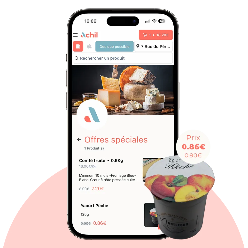 mockup de la page offre spéciale de la boutique en ligne d'une fromagerie qui propose du yaourt en click and collect