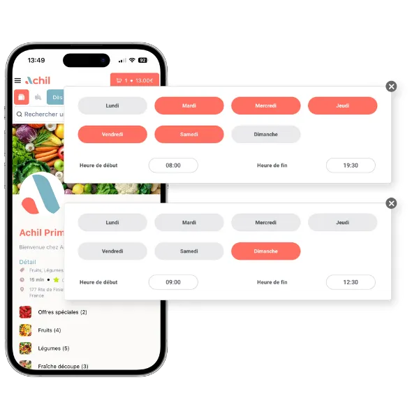 mockup d'une boutique en ligne d'un primeur avec un exemple des horaires