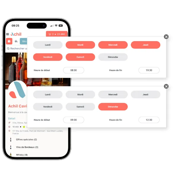 exemple d'horaires d'ouverture d'une boutique en ligne pour une cave à vin