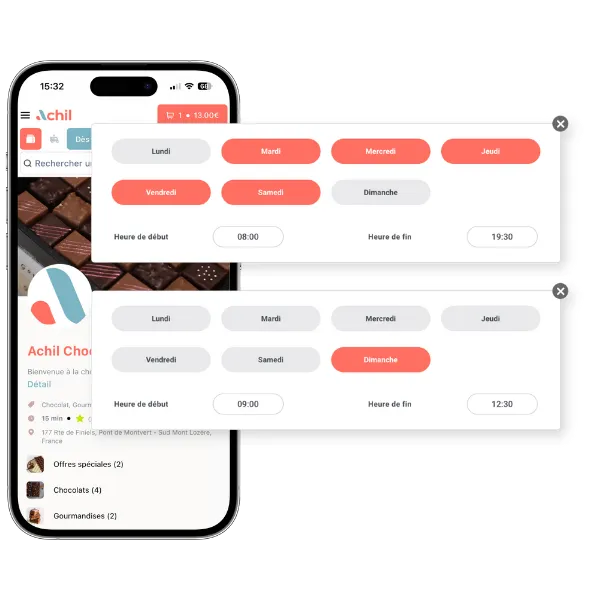 exemple d'horaires d'ouverture d'une boutique en ligne pour une chocolaterie