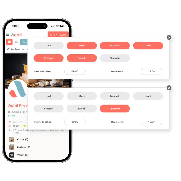 exemple d'horaires d'ouverture d'une boutique en ligne pour une fromagerie