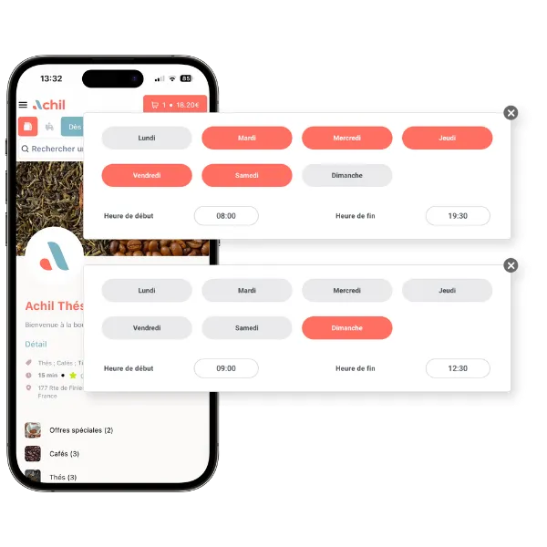 exemple d'horaires d'ouverture d'une boutique en ligne pour un magasin de thés et cafés