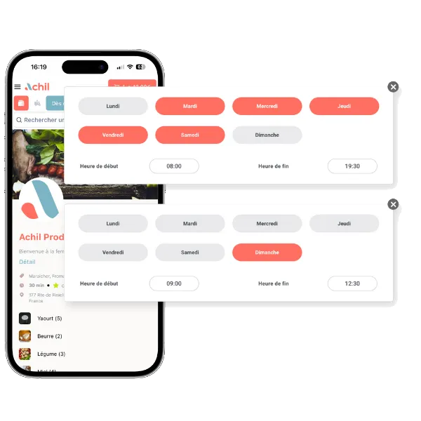 Exemple d'horaires d'ouverture pour le site de commande en ligne d'une production locale.