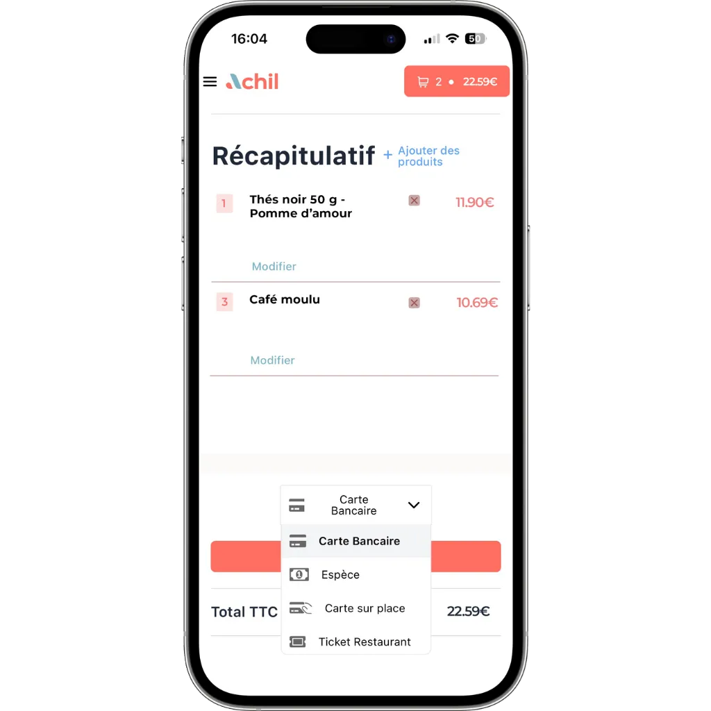 exemple des moyens de paiement proposer sur une boutique en ligne d'un magasin de thés et cafés